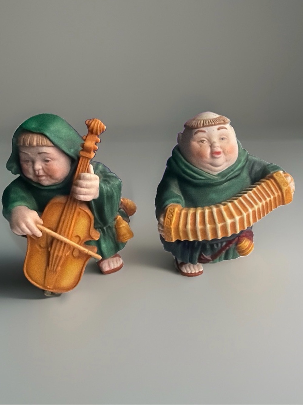 2 vintage 1990s "Merry Makers" musical monks by Department 56. Excellent Cond.